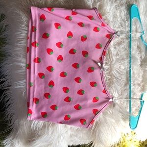 kawaii strawberry printed pink cropped top w bows